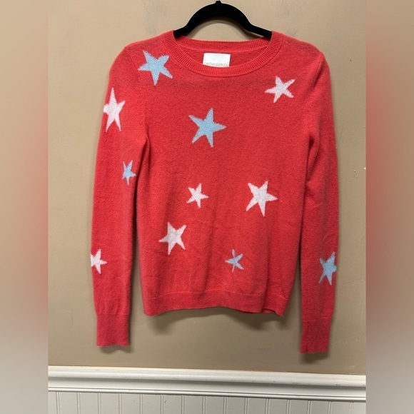 Cynthia Rowley Women 100% Cashmere Coral Pink Star Sweater Size M - Picture 1 of 5